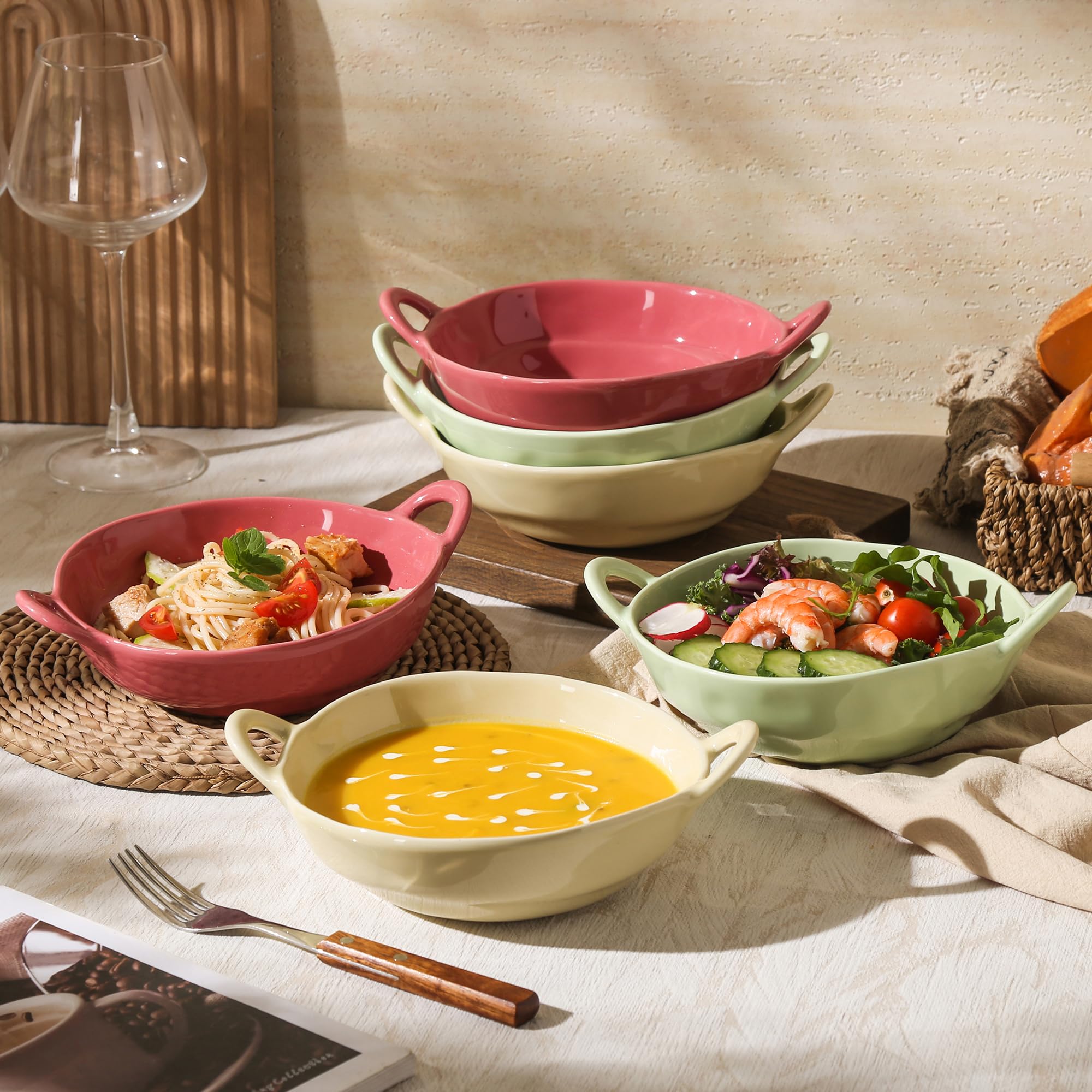 Amazon.com | TAUFIKT Ceramic Soup Bowl with Handles, 17 oz French